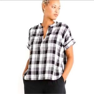 Madewell black and white check short sleeved popover cotton shirt size XS
